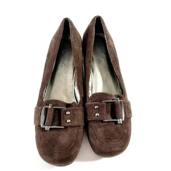Mark Fisher Chocolate Suede Leather Wedge Loafers - 10 - Picture 3 of 9
